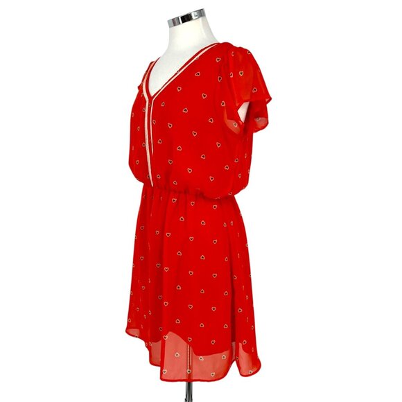 Maison Jules Heart Print Chiffon Short Flutter Sleeve Dress Size XL - Picture 5 of 11